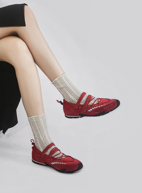 林向晚 韩系甜妹~红色机能风德训鞋2025年新款魔术贴休闲运动鞋女