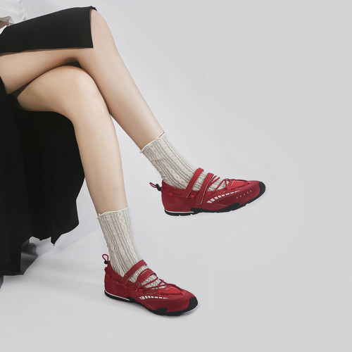 林向晚韩系甜妹红色机能风德训鞋