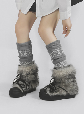 林向晚 千禧辣妹~白色雪地靴2025秋冬新款靴子女增高厚底加绒棉鞋