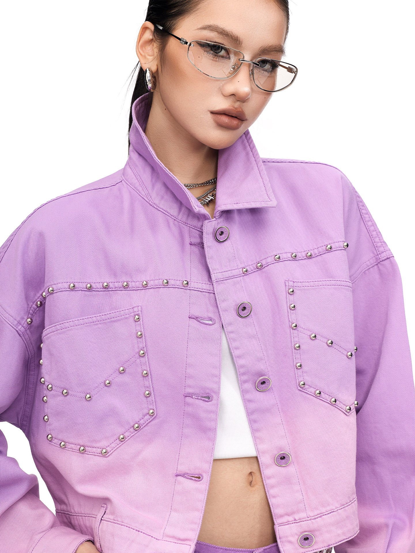 拓谷潮牌辣妹水洗彩色牛仔外套女2026年新款春装高街短款铆钉夹克,女装/女士精品,短外套,淘宝优惠券,粉丝福利购,淘宝优惠卷