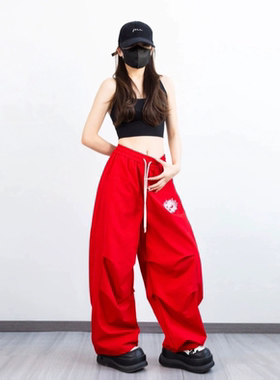 潮酷爵士街舞多色运动工装裤女春夏新时尚垂感休闲百搭抽绳阔腿裤