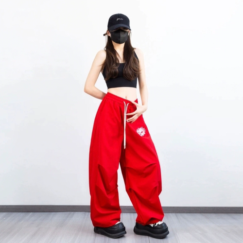 潮酷爵士街舞垂感抽绳阔腿运动裤