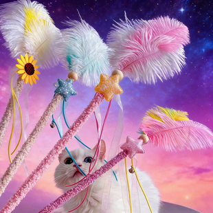 鸵鸟毛逗猫棒毛绒木杆长杆羽毛多多猫咪自嗨玩具互动趣味宠物玩具