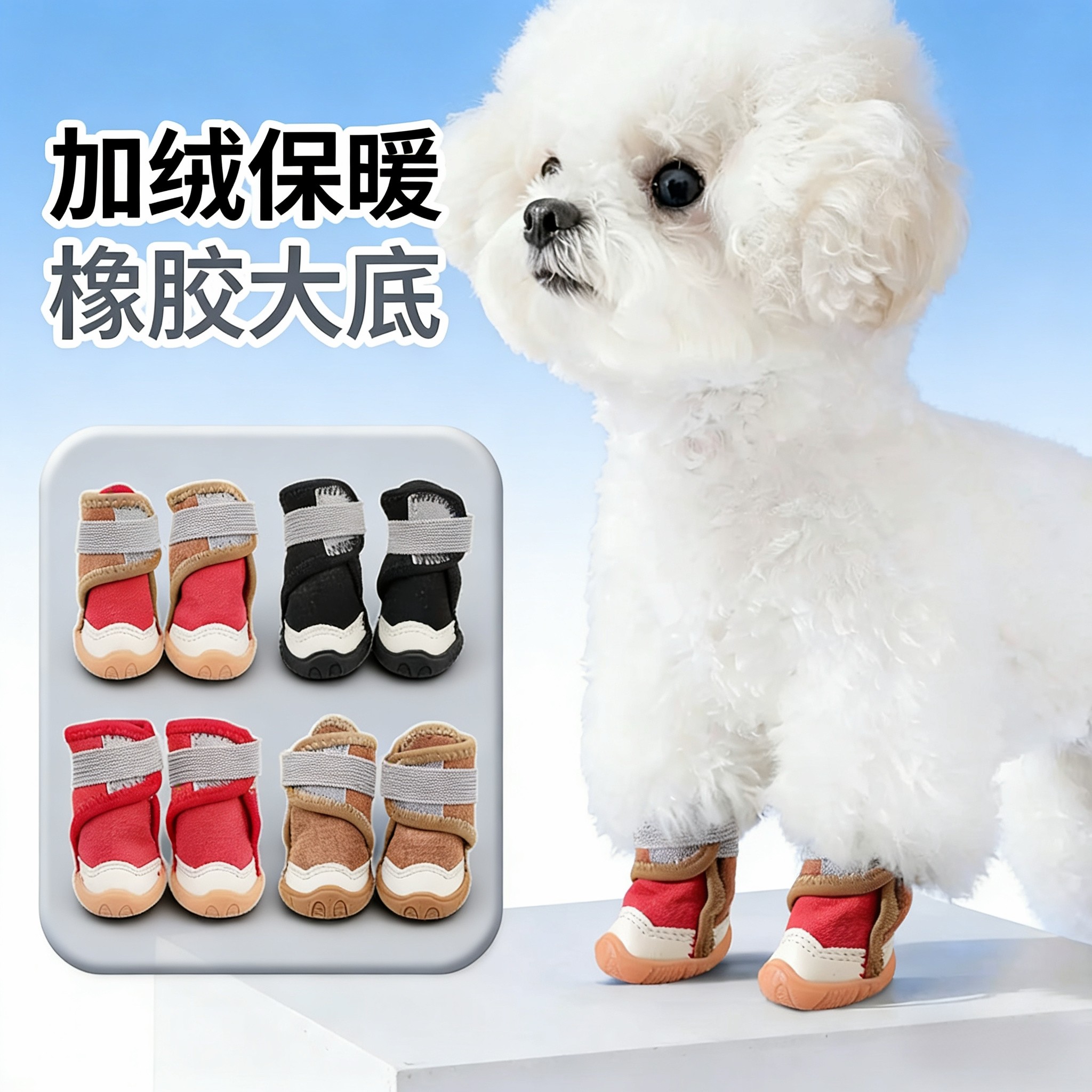 狗狗鞋子冬季保暖小狗软底防掉宠物鞋比熊犬可调节魔术贴外出鞋