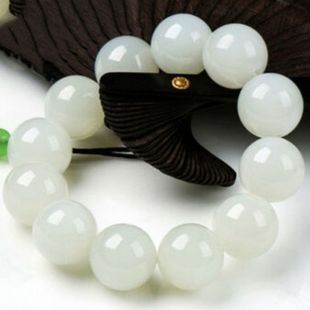 天然新疆玉色羊脂白玉手链男女款 白玉圆珠原石玉手串玉石玉器