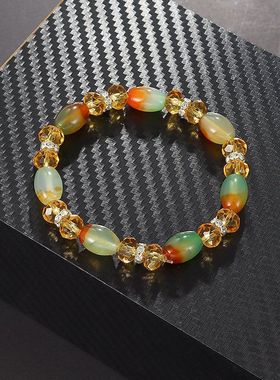 南京天然雨花石孔雀绿玛瑙桶珠手链水晶玛瑙手链转运旺夫男女手链