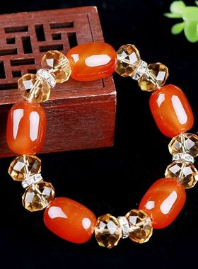 南京天然雨花石孔雀绿玛瑙桶珠手链原石玛瑙手链转运男女礼品