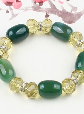 南京天然雨花石孔雀绿玛瑙桶珠手链原石玛瑙手链转运男女礼品