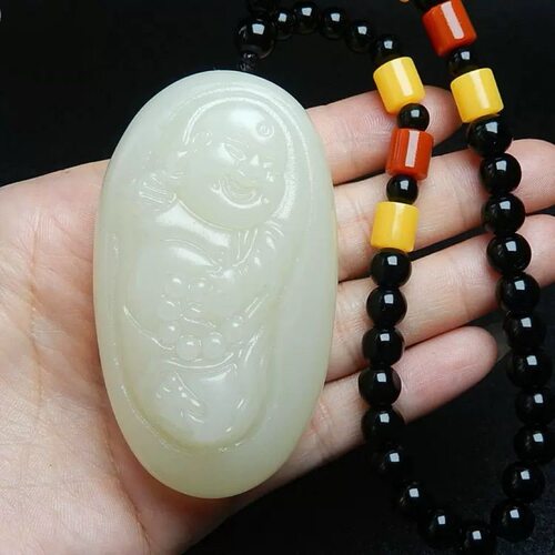 纯天然阿富汗玉石手把件原石把玩石头招财手把件佛公手把件加珠链