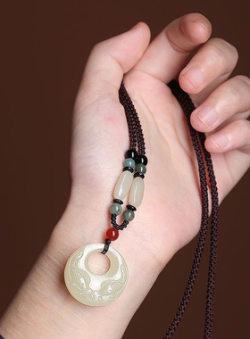 天然白玉年年有鱼吊坠毛衣链真玉玉佩玉石玉坠男女款项链情侣