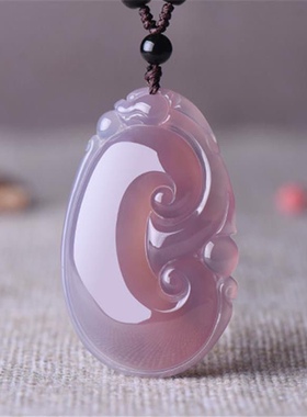 玉石纯天然玛瑙玉髓绿福寿如意玉器工艺品挂件帝王紫玉髓如意吊坠