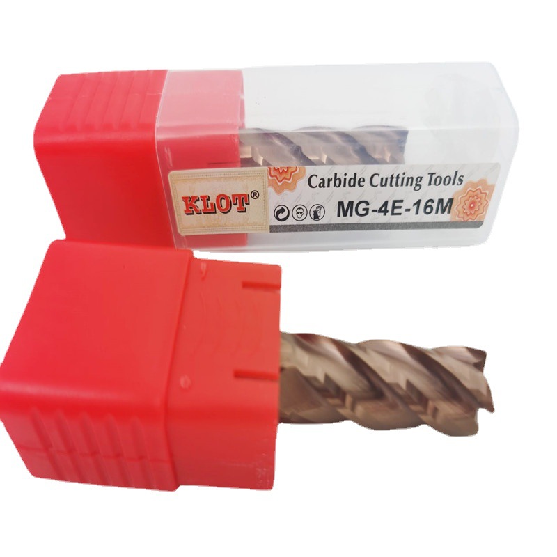 KLOT钨钢涂层铣刀4刃2刃不锈钢用HRC60度古铜色立铣刀MG-4E  4-20
