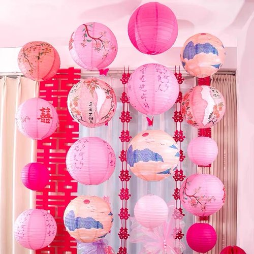 婚庆布置用品彩色灯笼圆形端午节