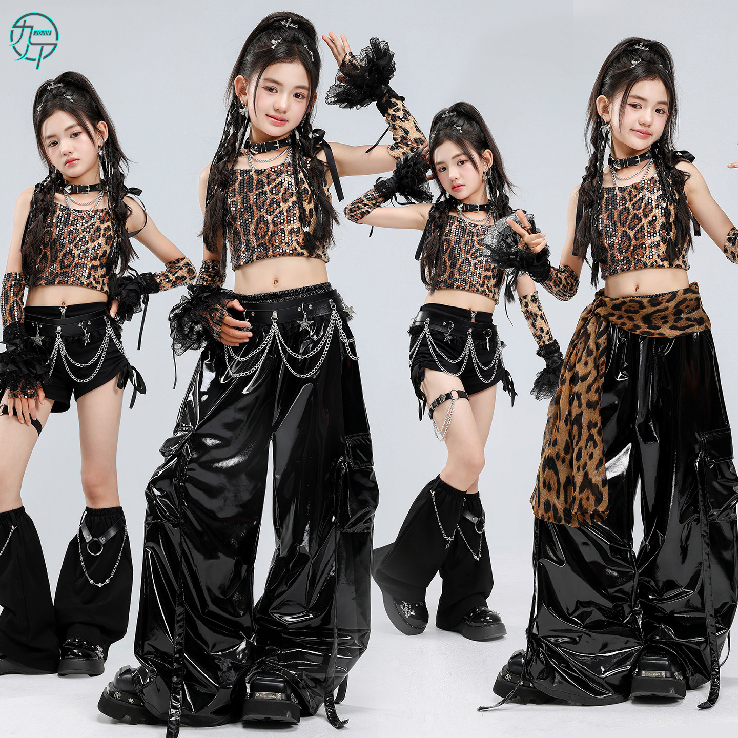 女童豹纹吊带jazz爵士舞走秀潮服