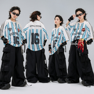 儿童街舞潮服男女童美式运动T恤嘻哈风hiphop架子鼓舞蹈演出服装