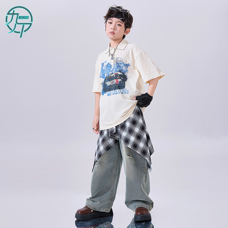 儿童酷帅POLO衫嘻哈街舞演出服装