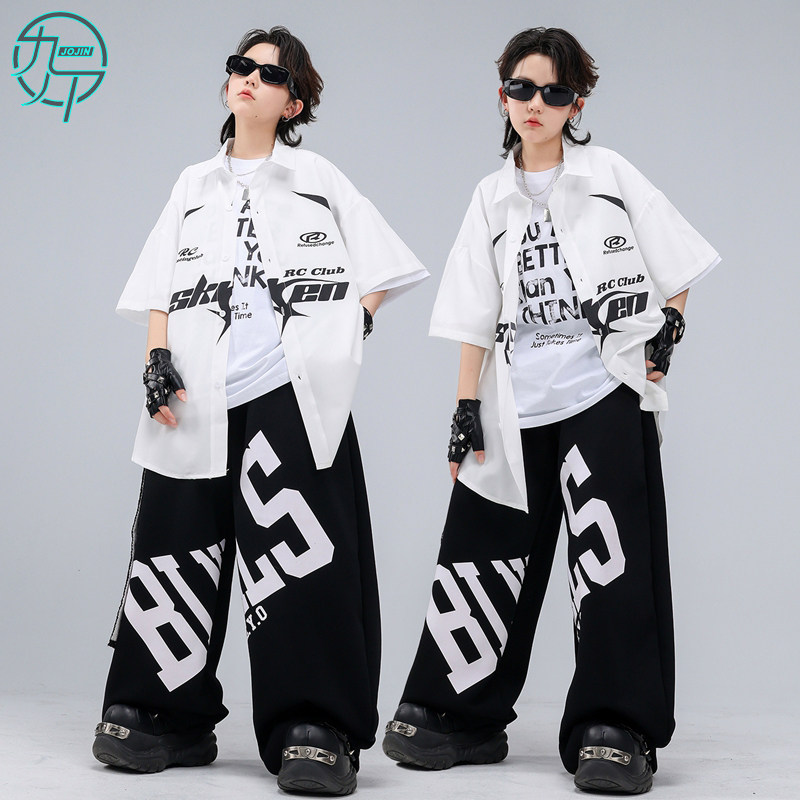 儿童帅气衬衫嘻哈街舞走秀演出服图片