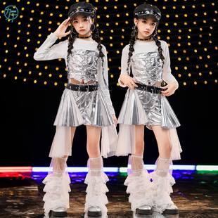 爵士舞服女童时髦短款上衣短裙jazz舞蹈服女团Kpop韩舞街舞演出服