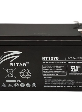 RITAR瑞达RT1270H备用蓄电池12V7AH通力迅达电梯平层应急照明电源
