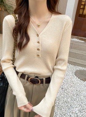 打底衫女小香风内搭秋冬2026新款v领针织衫软糯毛衣长袖冬季上衣