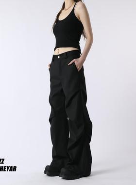 SIOS美式覆古高街低腰黑色工装裤女2025春季新款宽松休闲 伞兵裤