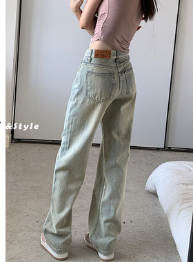 浅色窄版阔腿牛仔裤女小个子夏季新款高腰宽松2025直筒拖地裤子薄