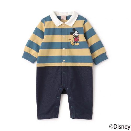 4件7折 日单petit main外贸童装连体衣爬服哈衣日系婴童条纹爬服