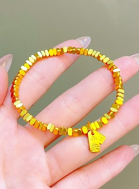 金包银古法金实心三角碎金手链女平安牌碎银盘缠手串送生日礼物