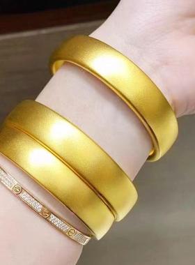 正品金包银贵妃宽版素圈手镯女古法轮胎手环爆款霸气妈妈镯送礼物