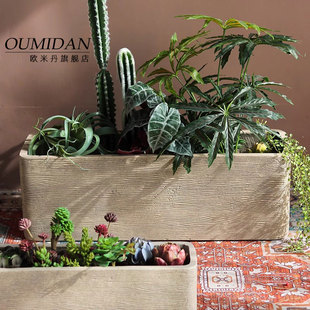 北欧长方形花盆镁泥长条花槽多肉盆别墅阳台商场庭院造景植物花器