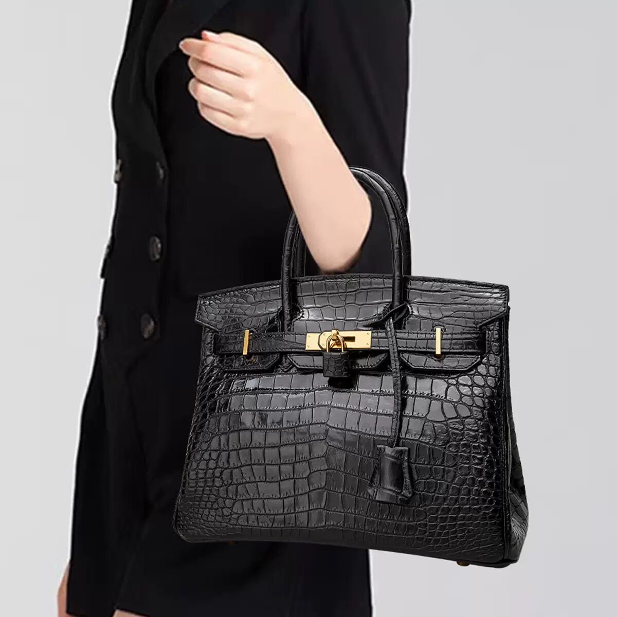 珍藏级真鳄鱼皮女名媛时尚气质铂金包手提包真皮包包女30cm