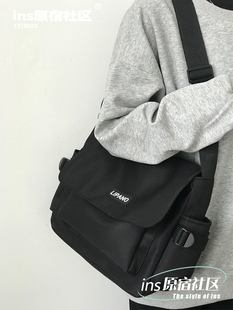 ins风简约百搭大容量斜挎包女大学生上课包男士休闲单肩邮差包潮