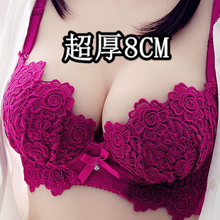 超厚8CM聚拢性感深V无钢圈蕾丝上托调整型文胸套装 女士小胸不空杯