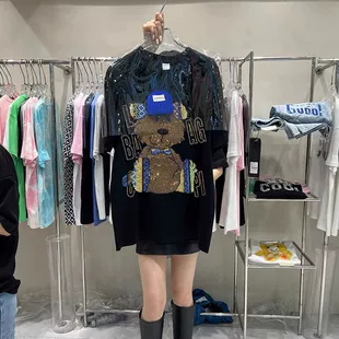 夏季 300斤孕妇上衣女潮男 T恤2 胖MM大码 韩版 蓝帽大熊欧货品质短袖