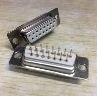 COM焊板插座连接器RS232串口镀金接头DP-15P母头白胶焊板无铆头子