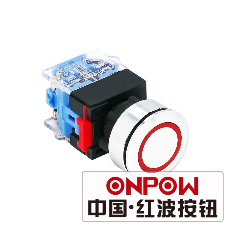 ONPOW中国红波按钮Φ30mm环形金属带灯钮 LAS0-K30-11EB/D
