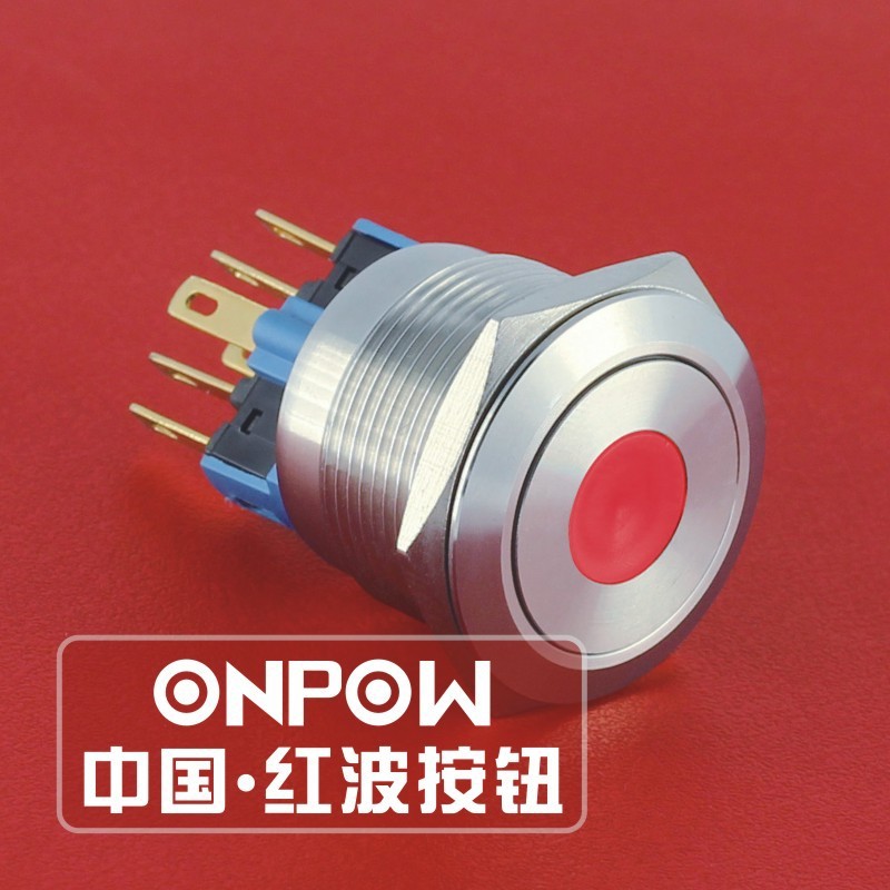 ONPOW红波金属自复位自锁按钮开关GQ22-11D机器设备按钮开关
