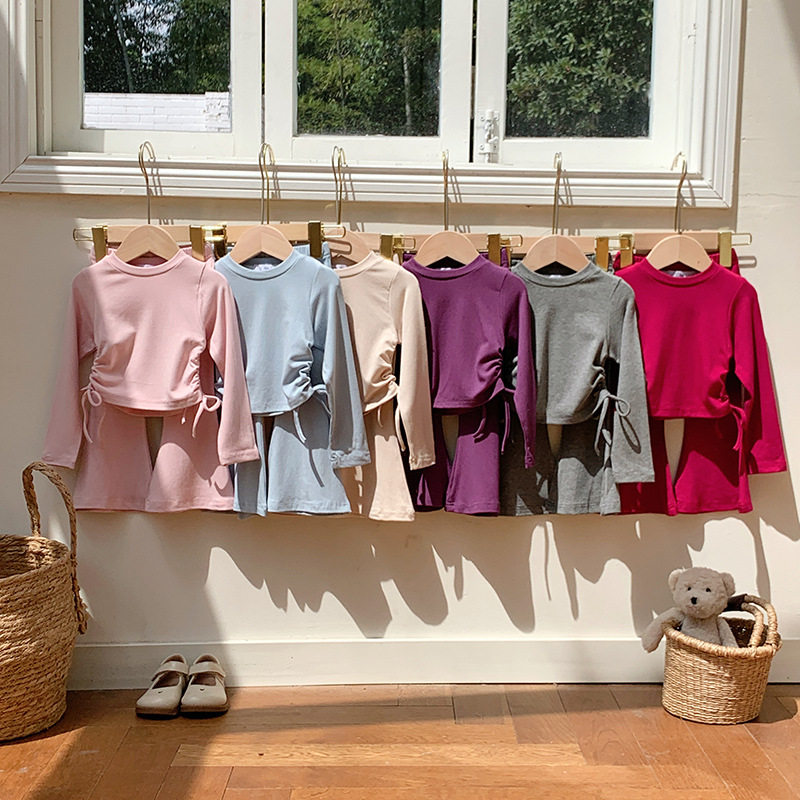 韩版童装2025秋装新款女童洋气时髦修身喇叭裤长袖绑带T恤两件套,童装/婴儿装/亲子装,套装,淘宝优惠券,粉丝福利购,淘宝优惠卷