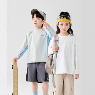 儿童速干衣男童长袖T恤青少年羽毛球运动服中小童女学生防晒服夏