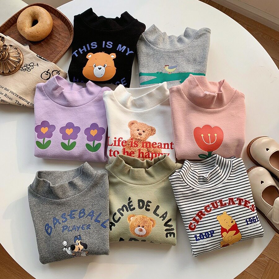 2025秋冬款儿童棉磨毛高领打底衫