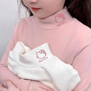 儿童双面德绒秋冬季打底衫女童甜美kitty猫印花半高领保暖上衣潮