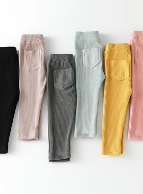 新款女童百搭打底裤春秋薄款长裤女宝宝纯棉口袋儿童洋气外穿