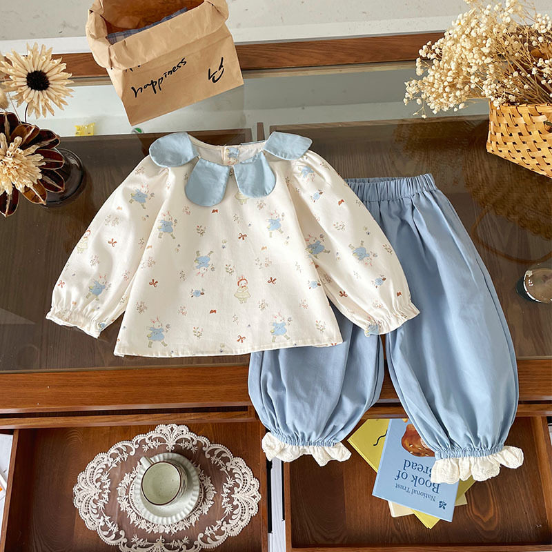 【现货】女童套装2025秋季新款花瓣翻领碎花娃娃衫束脚裤,童装/婴儿装/亲子装,套装,淘宝优惠券,粉丝福利购,淘宝优惠卷