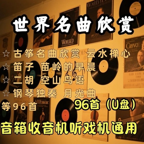 十大名曲音乐钢琴小提琴萨克斯笛子古筝轻音乐车载随身碟音乐音频