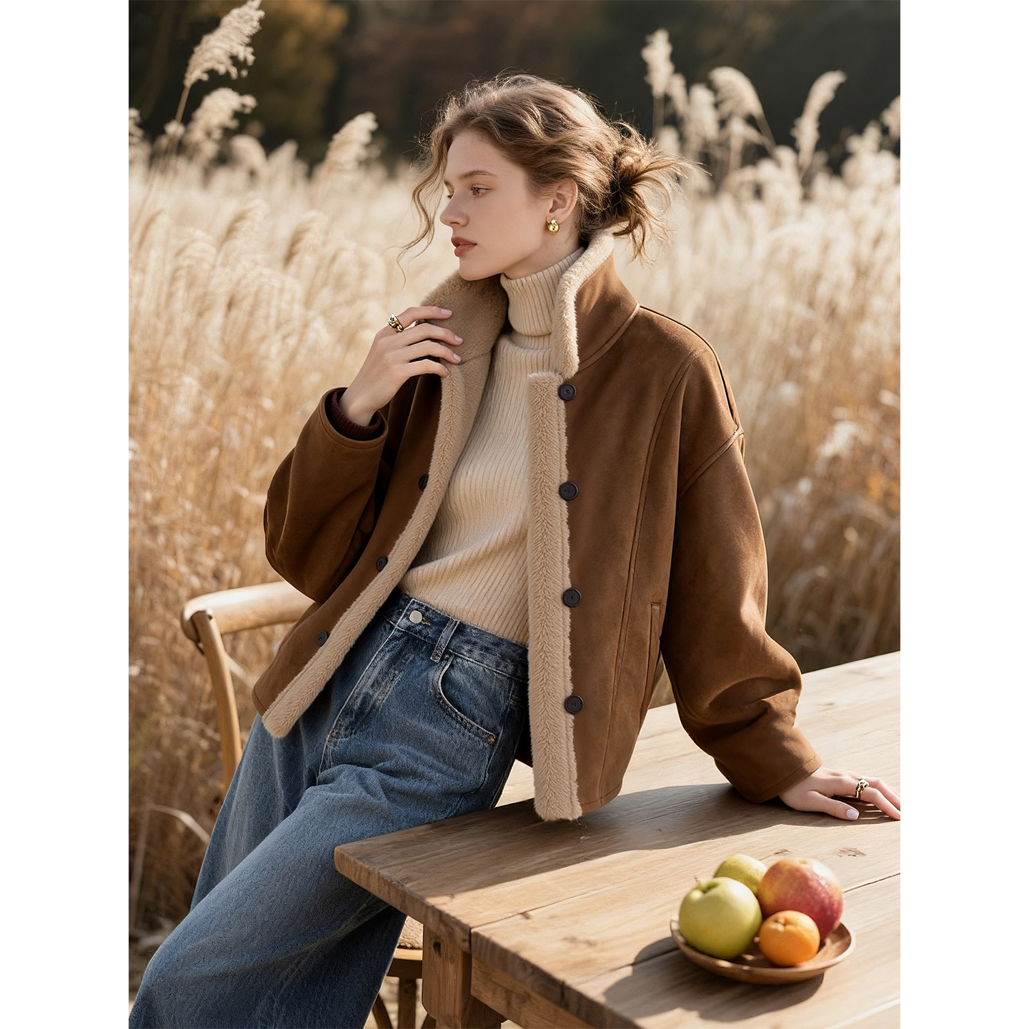 美拉德咖色皮草短款外套女2025年秋冬新款时尚百搭机车服加厚上衣