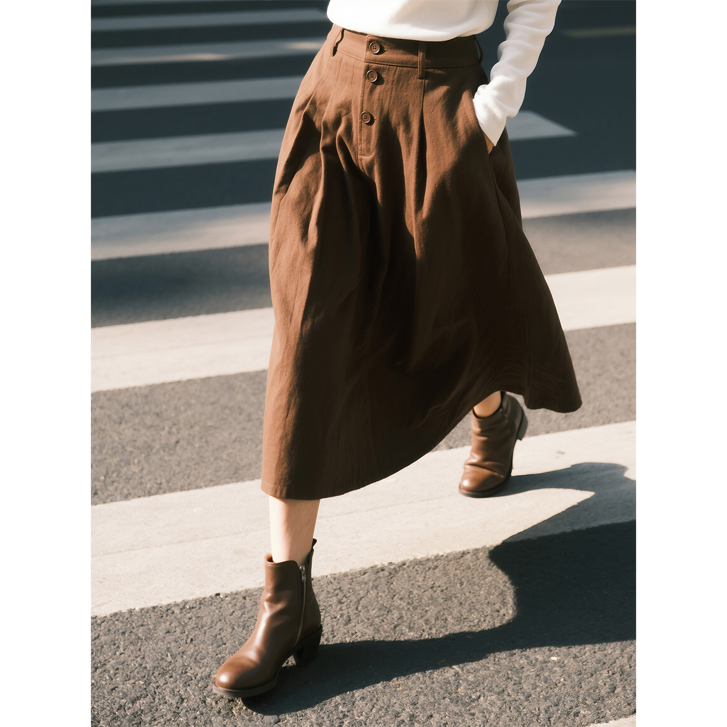 棕色复古风高腰半身裙女2026春季新款显瘦百搭中长款A字裙极简风,女装/女士精品,半身裙,淘宝优惠券,粉丝福利购,淘宝优惠卷