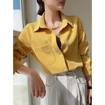 姜黄色衬衫女春秋设计感小众叠穿长袖衬衣女装2024年新款上衣