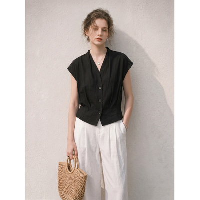 黑色天丝亚麻衬衫女2026年夏季