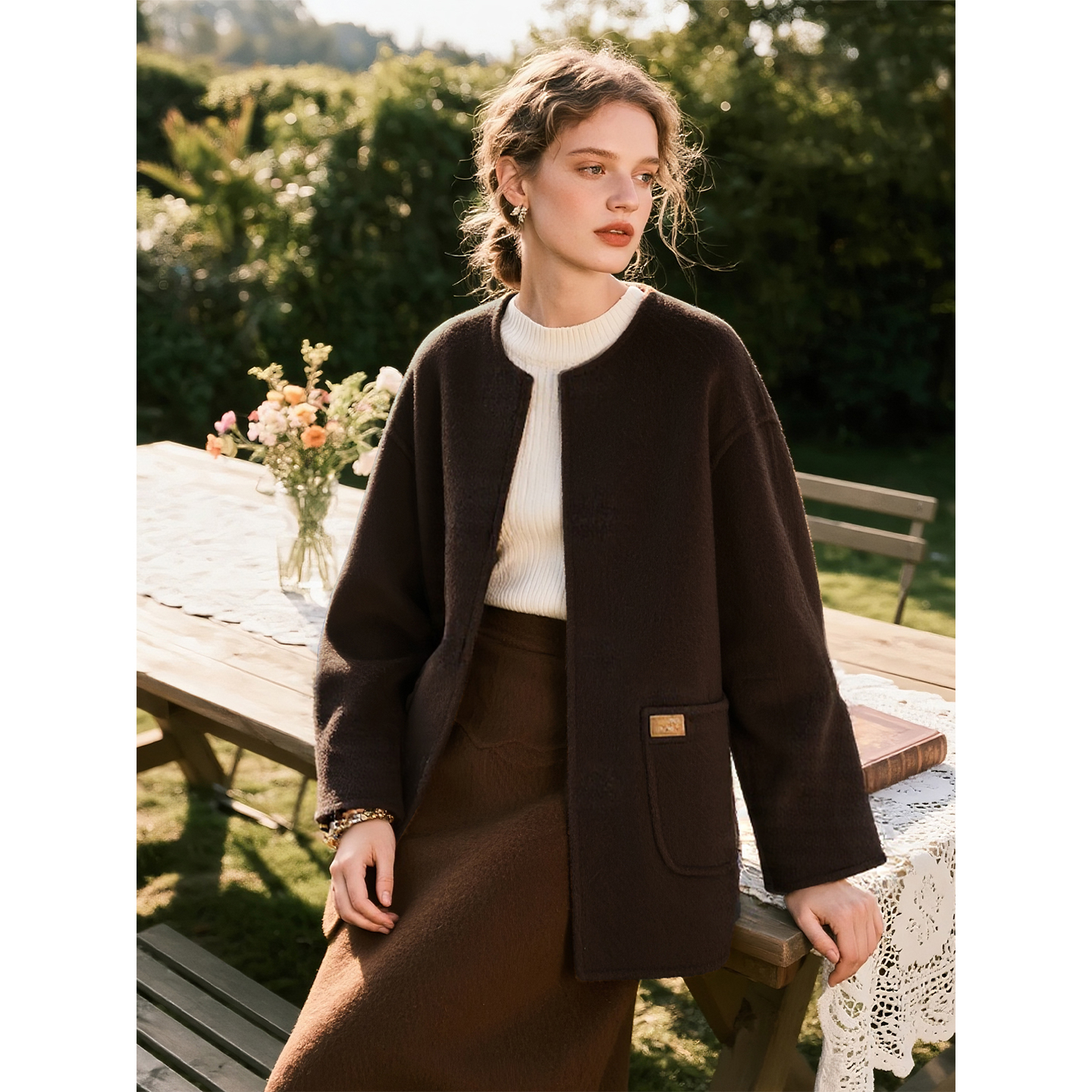 美拉德咖色针织外套女2025年秋冬