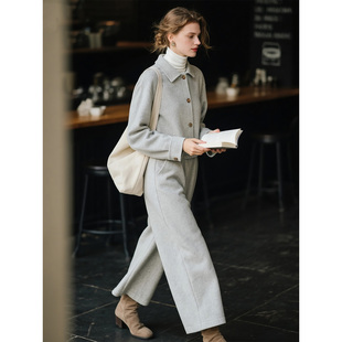白灰色羊毛毛呢套装女秋冬2026超火冬装一整套外套九分裤两件套